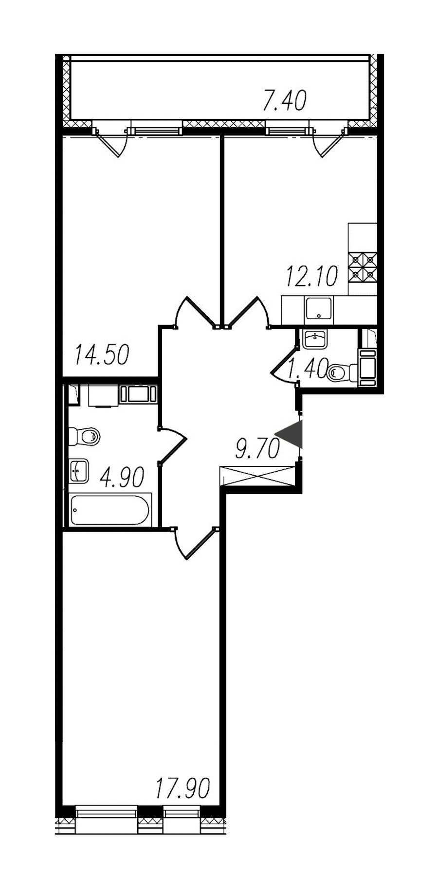 Двухкомнатная квартира в : площадь 60.5 м2 , этаж: 9 – купить в Санкт-Петербурге